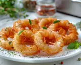 Anneaux d'encornet croustillants, dorés à la perfection. La cuisson encornet réussie pour un délice croquant, garni d'herbes fraîches.