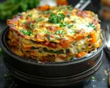 Lasagne diététique aux légumes colorés, gratinée et garnie de persil frais. Un plat savoureux et léger.
