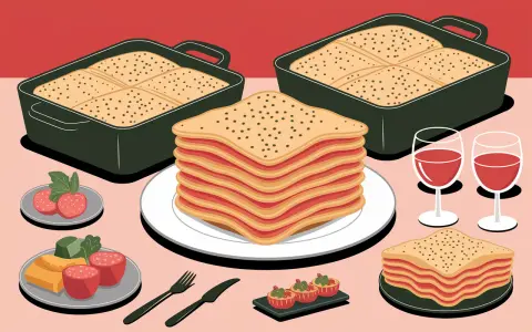 Que faire avec 4 feuilles de lasagne ? Une pile de lasagnes appétissantes, deux plats au four, des amuse-bouches et du vin rouge.