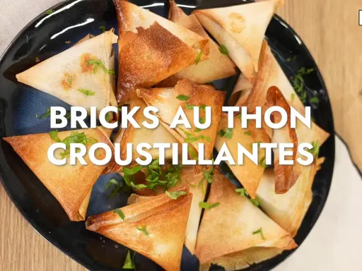 Une assiette de bricks au thon dorées et croustillantes, garnies de persil frais. Parfait pour un apéritif savoureux.